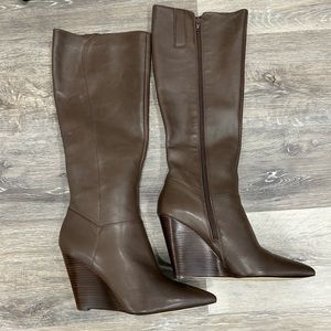 Nine West Brown Leather Wedge Heel Boots, Women’s Size 12